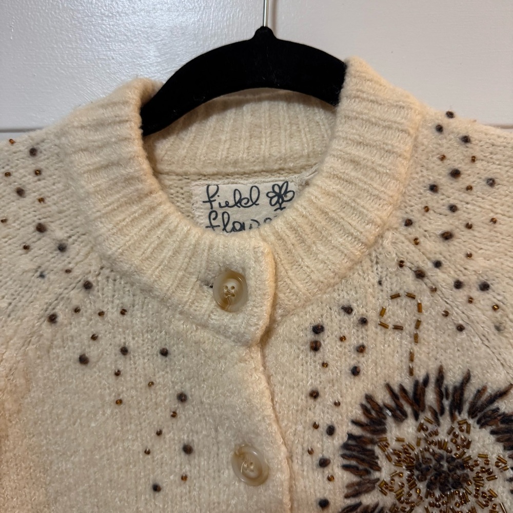 Anthropologie Field Flower Tuileries Cardigan Sweater Embellished Size Medium - Picture 3 of 12